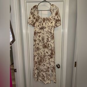 London Times Cream and Brown Maxi Dress